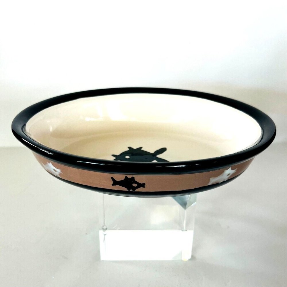 Petrageous Designs Playful Pet Kitty Eat Drink Cat Dish Black Tan White 6.25" L